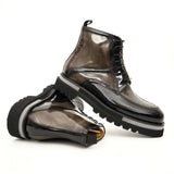 Black & Gold Patina Lace-Up Boots
