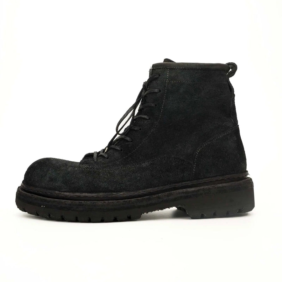 Black‑Grey Suede Lace-Up Combat Boots VanPasch