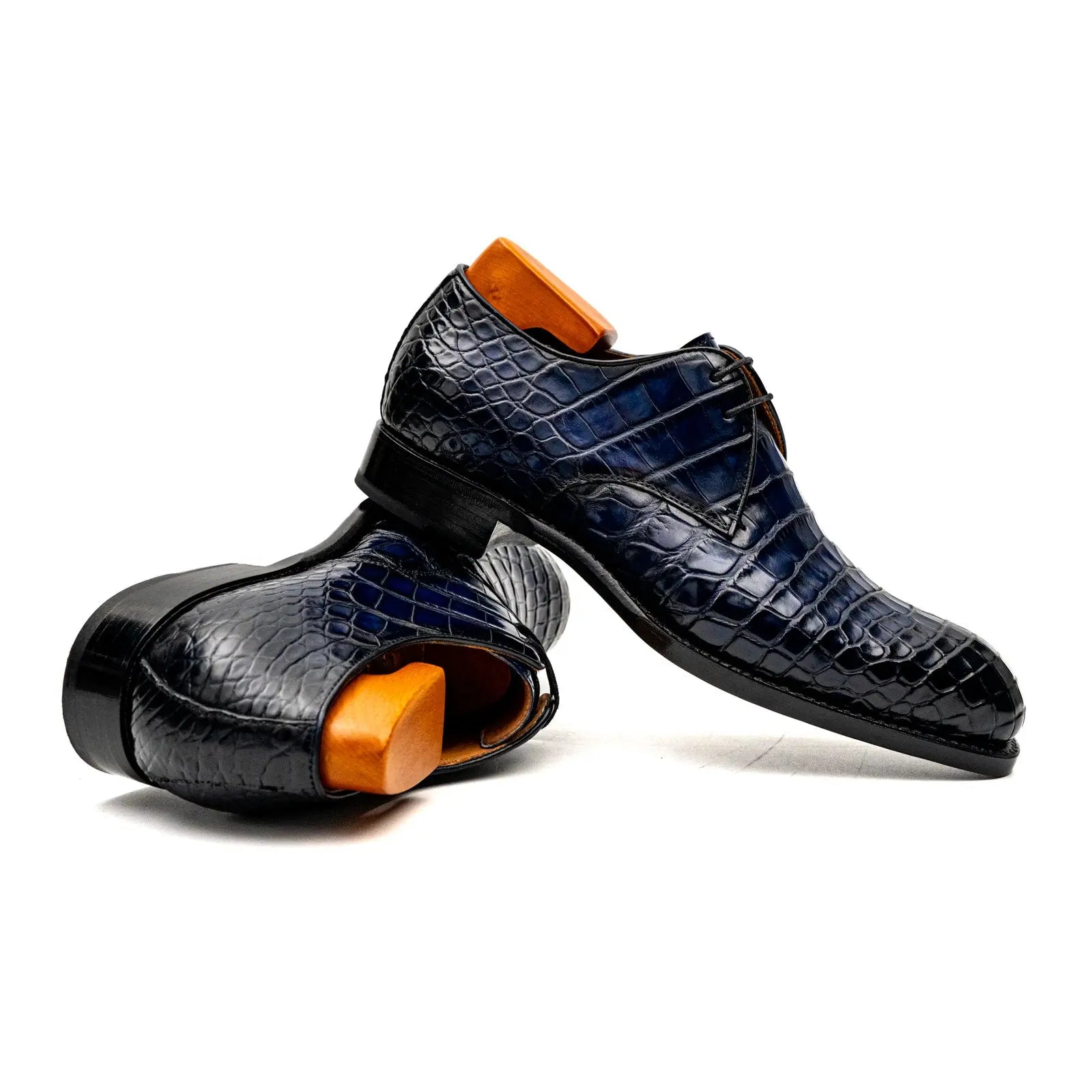 Blue Crocodile Leather Derby Shoes VanPasch