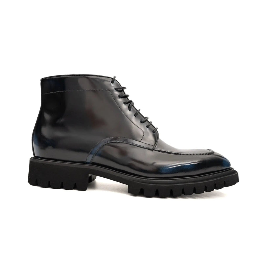 Black Apron-Toe Lace-Up Boots