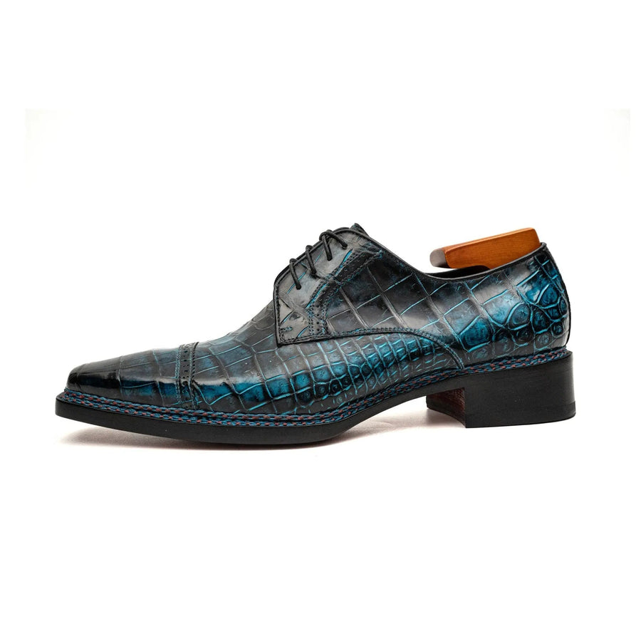 Blue Patina Croc Norwegian Derbies VanPasch