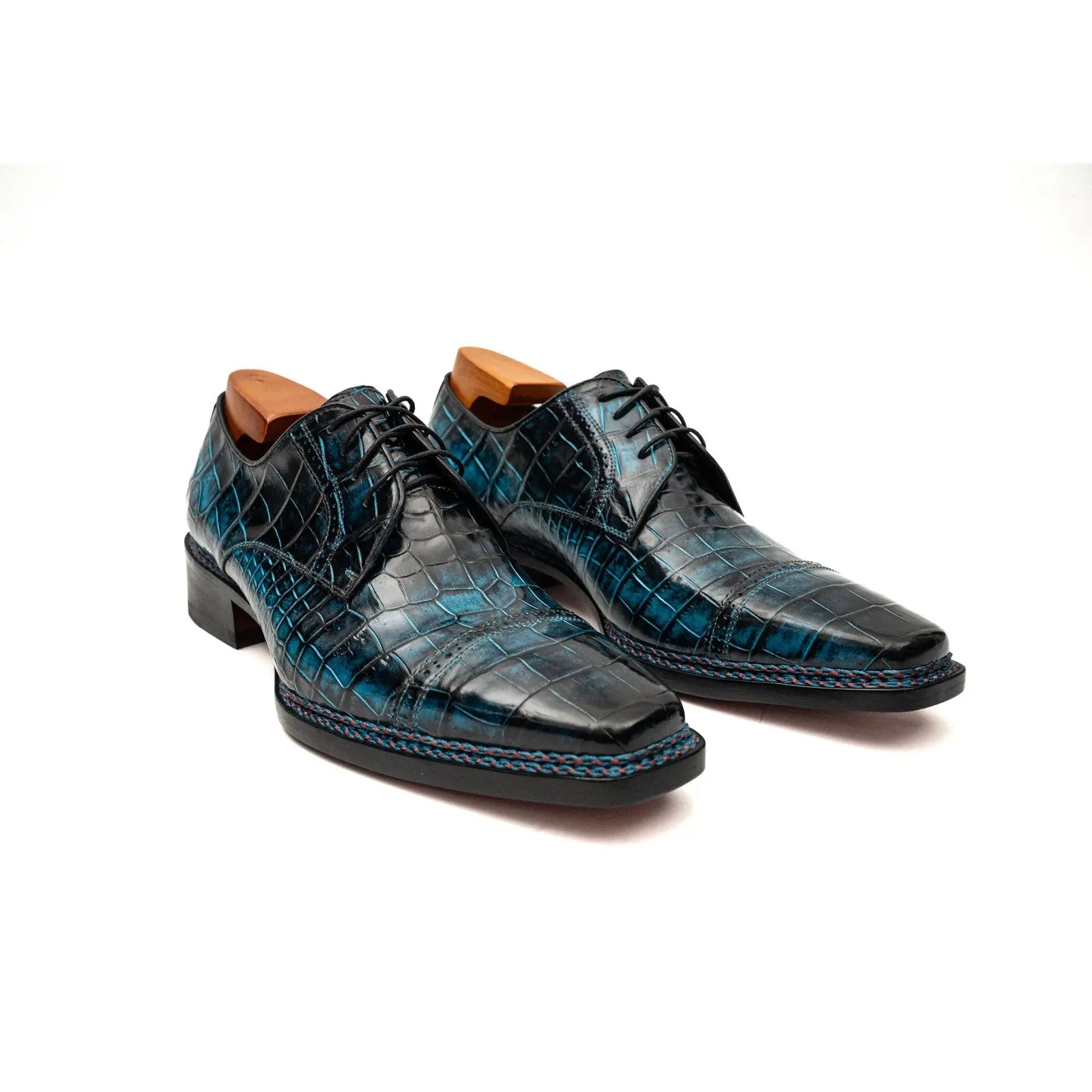 Blue Patina Croc Norwegian Derbies VanPasch