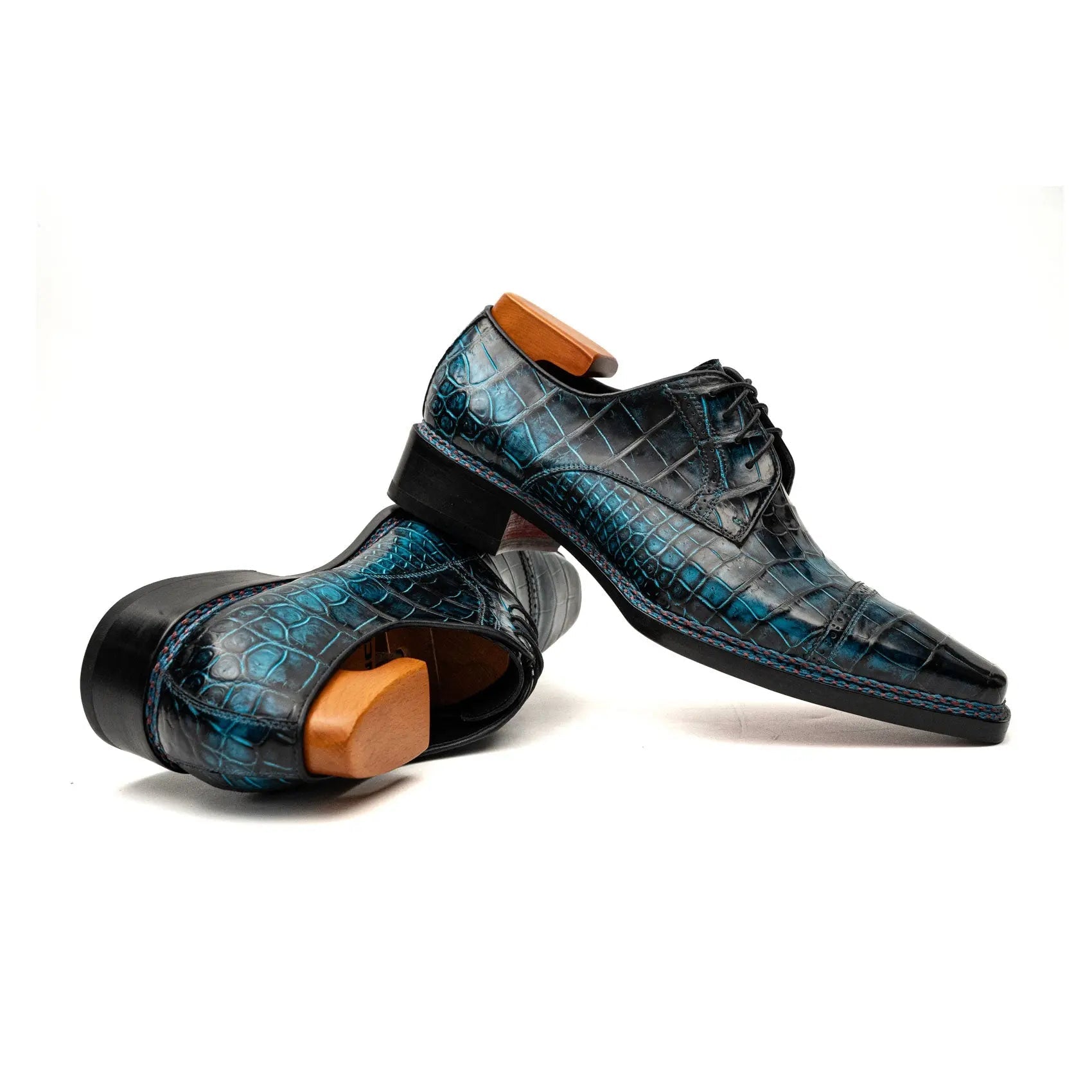 Blue Patina Croc Norwegian Derbies VanPasch