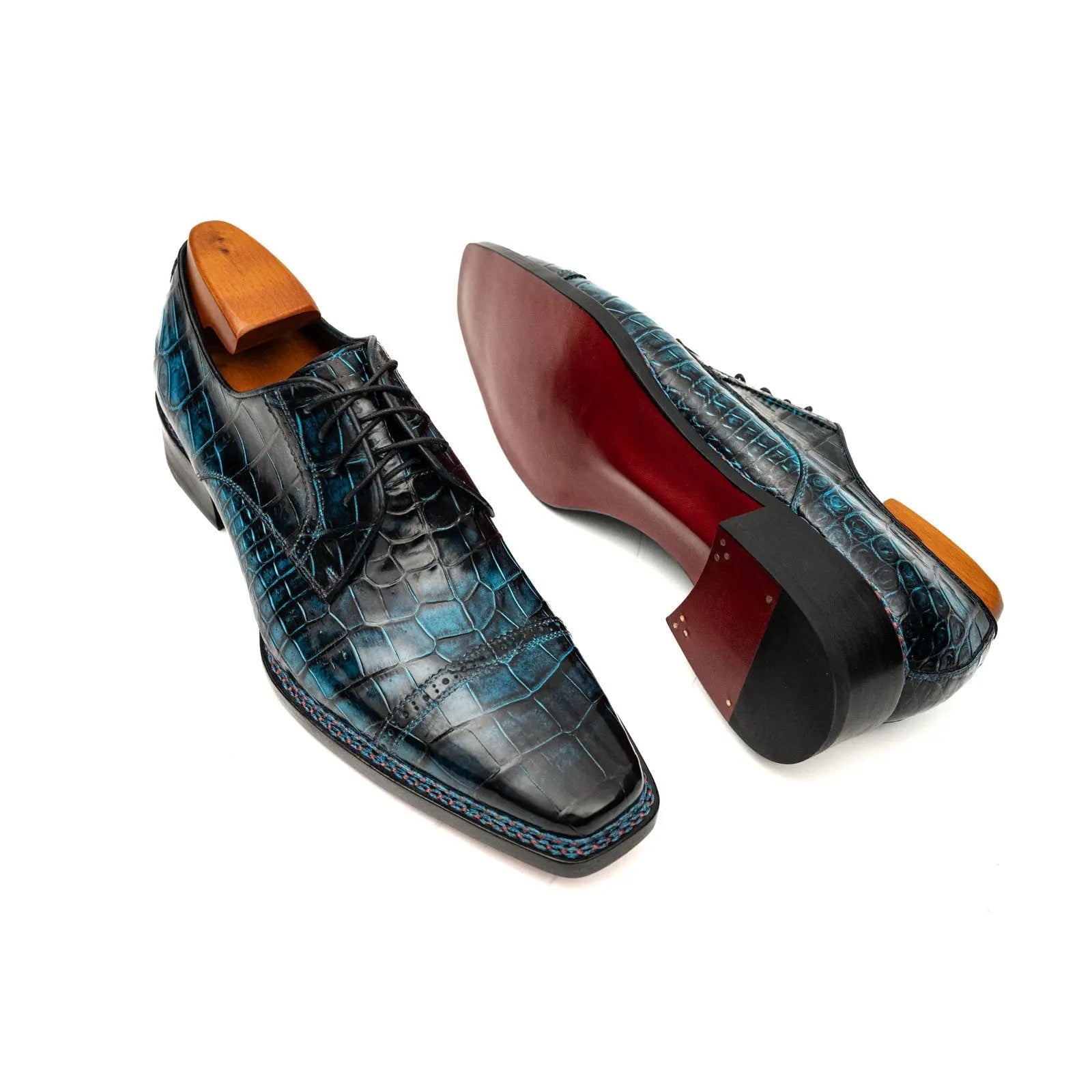Blue Patina Croc Norwegian Derbies VanPasch