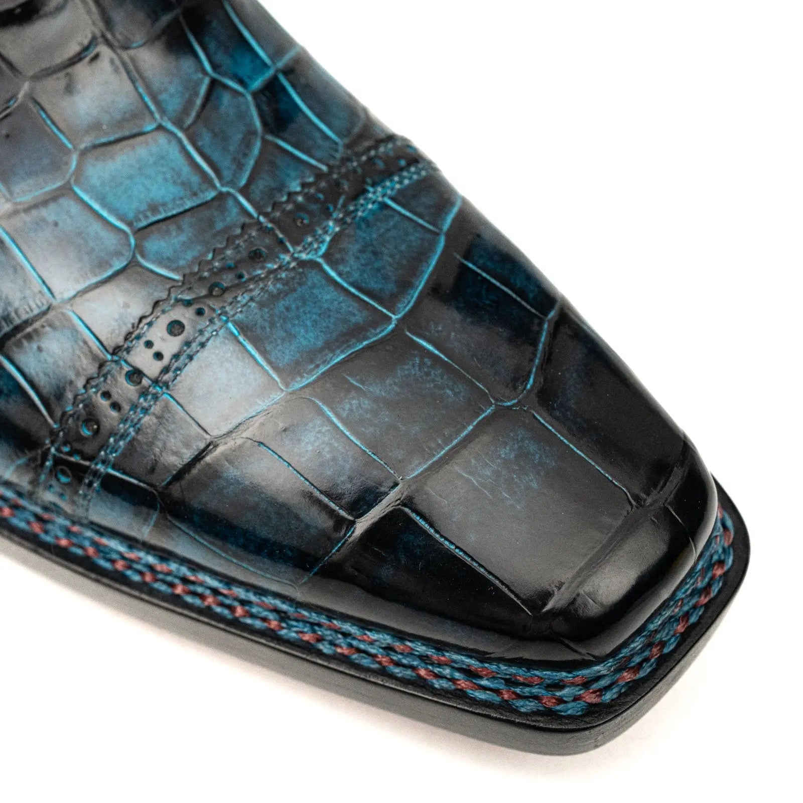 Blue Patina Croc Norwegian Derbies VanPasch