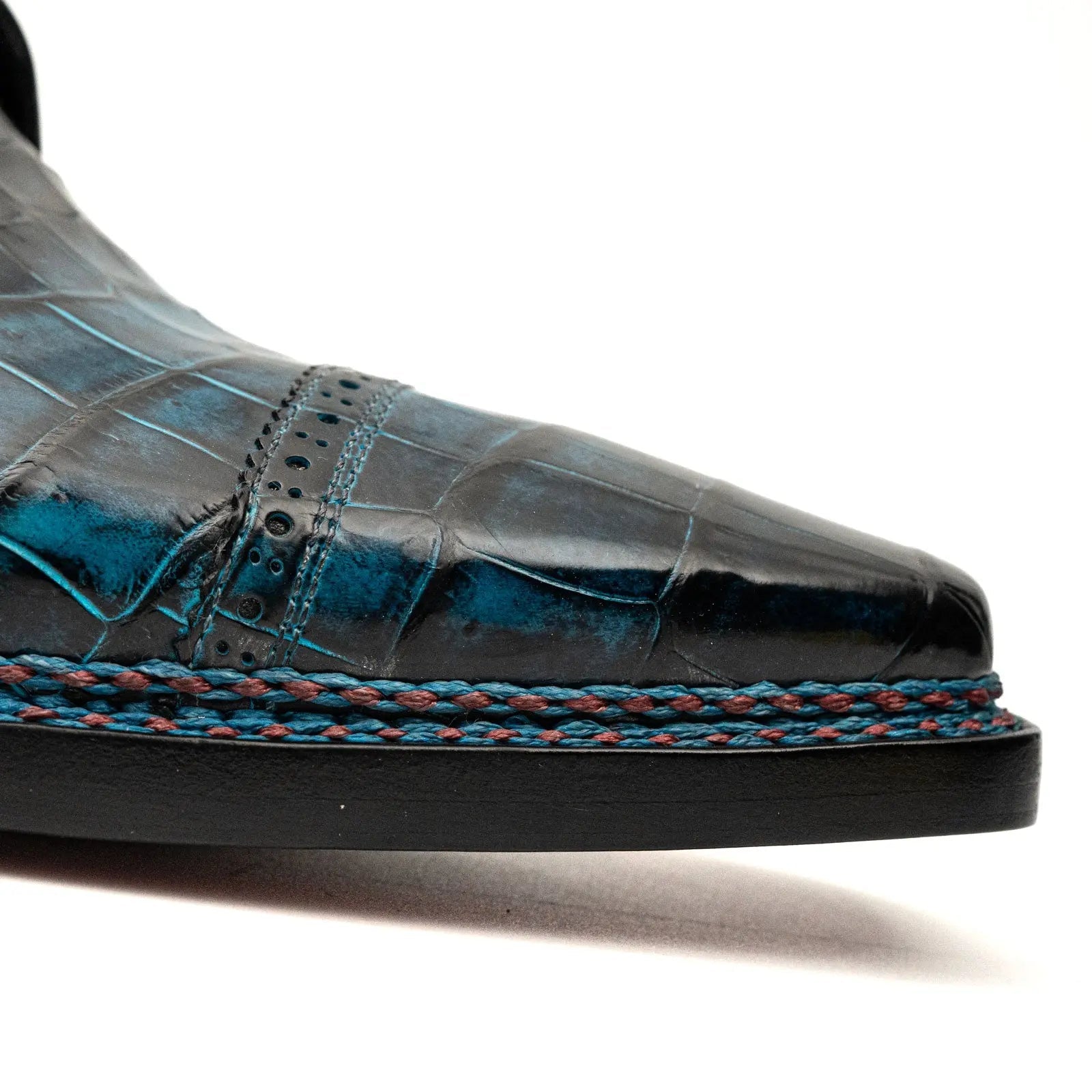 Blue Patina Croc Norwegian Derbies VanPasch