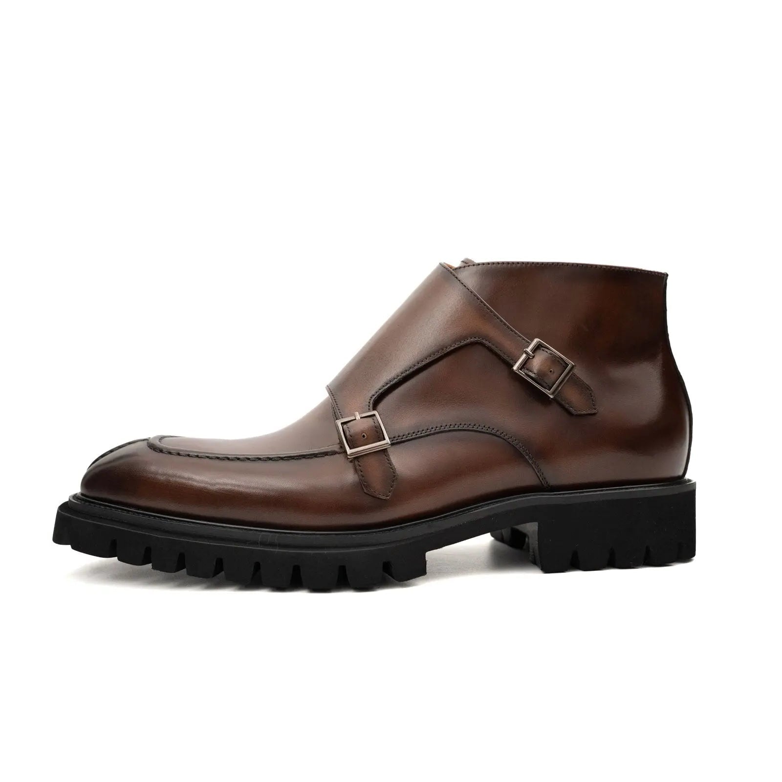 Borwn Burnished Double Monk Boot VanPasch