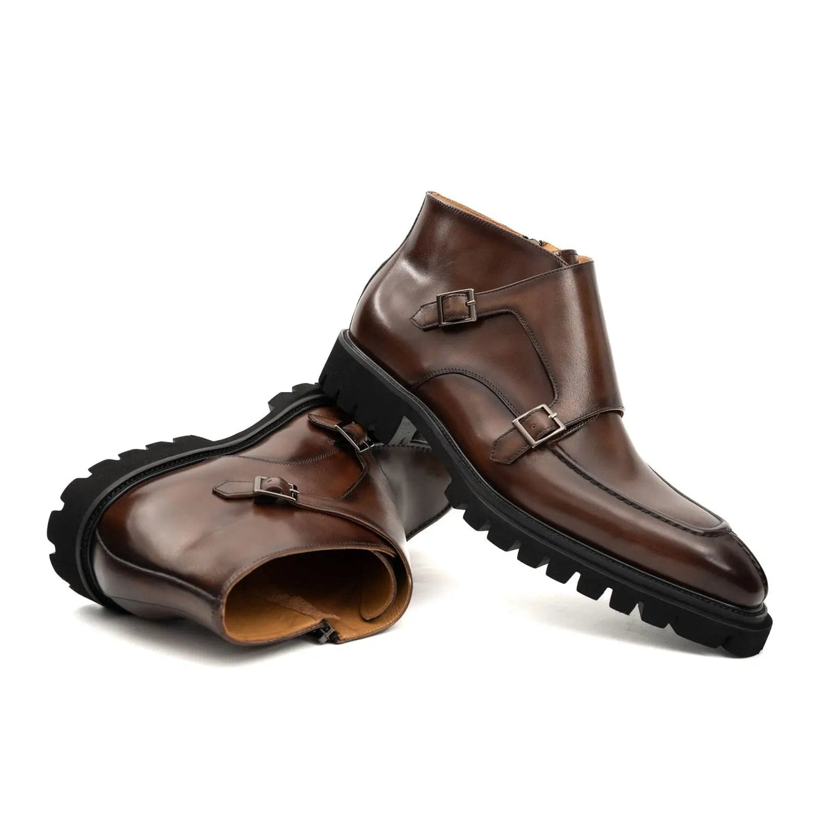 Borwn Burnished Double Monk Boot VanPasch