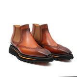 Brogue Thick-Soled Chelsea Boot 2891 Brown VanPasch