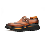 Brown Brogue Monk Shoes With Chunky Sole VanPasch