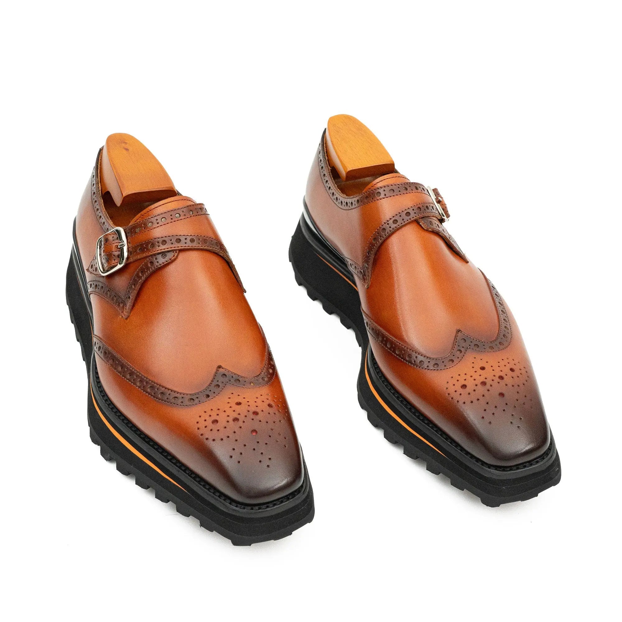 Brown Brogue Monk Shoes With Chunky Sole VanPasch