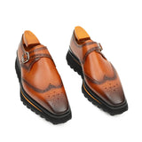 Brown Brogue Monk Shoes With Chunky Sole VanPasch