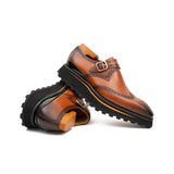 Brown Brogue Monk Shoes With Chunky Sole VanPasch