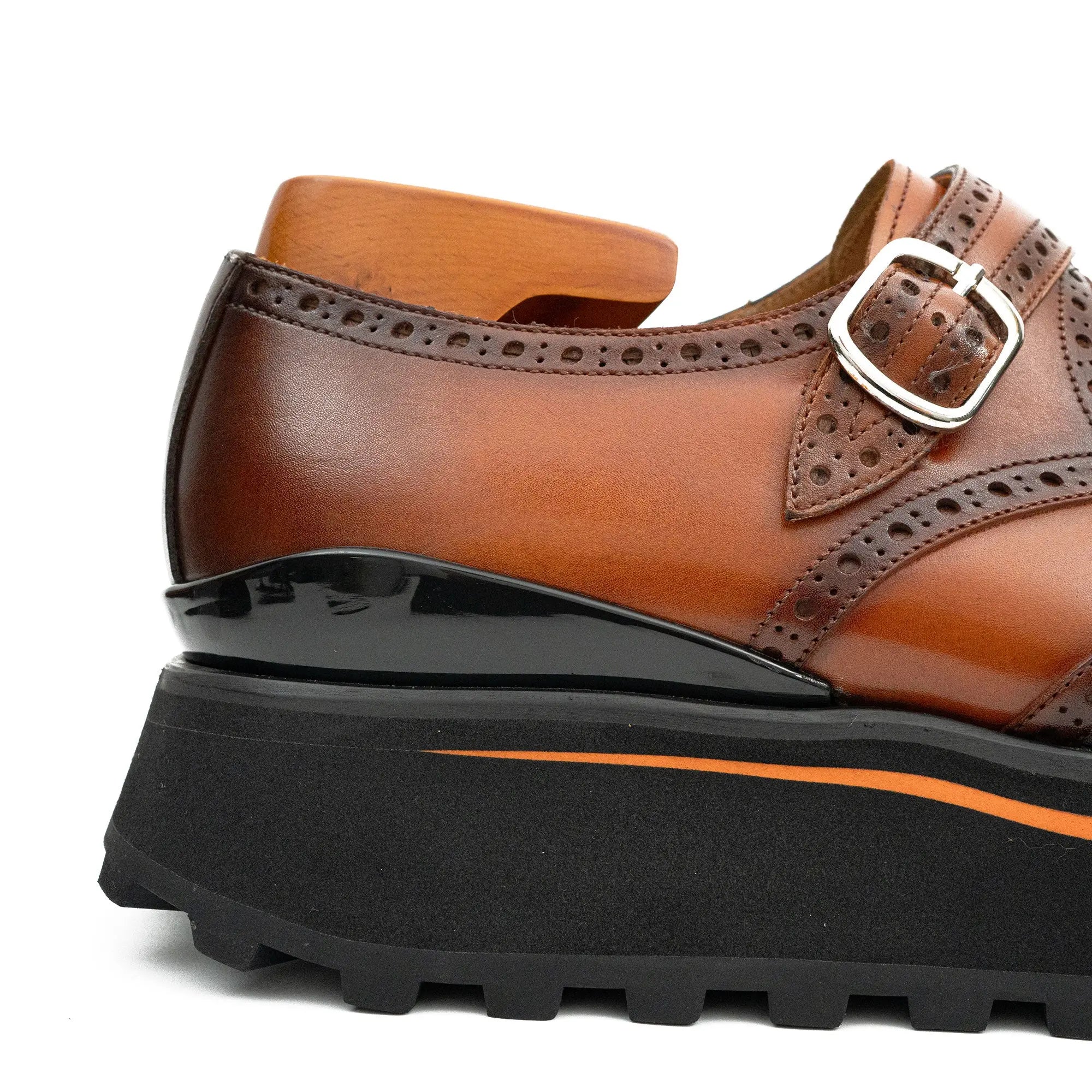 Brown Brogue Monk Shoes With Chunky Sole VanPasch