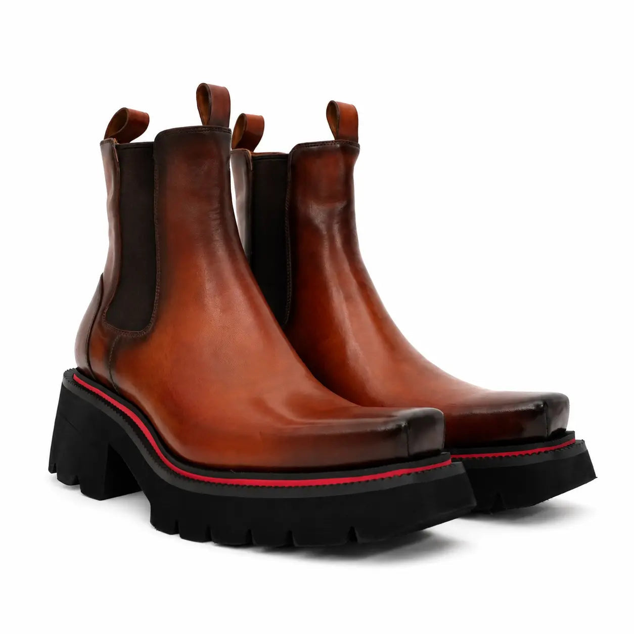 Brown Calf Chelsea Platform Boots