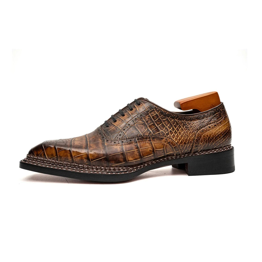Brown Croc Norwegian Brogue Oxfords VanPasch