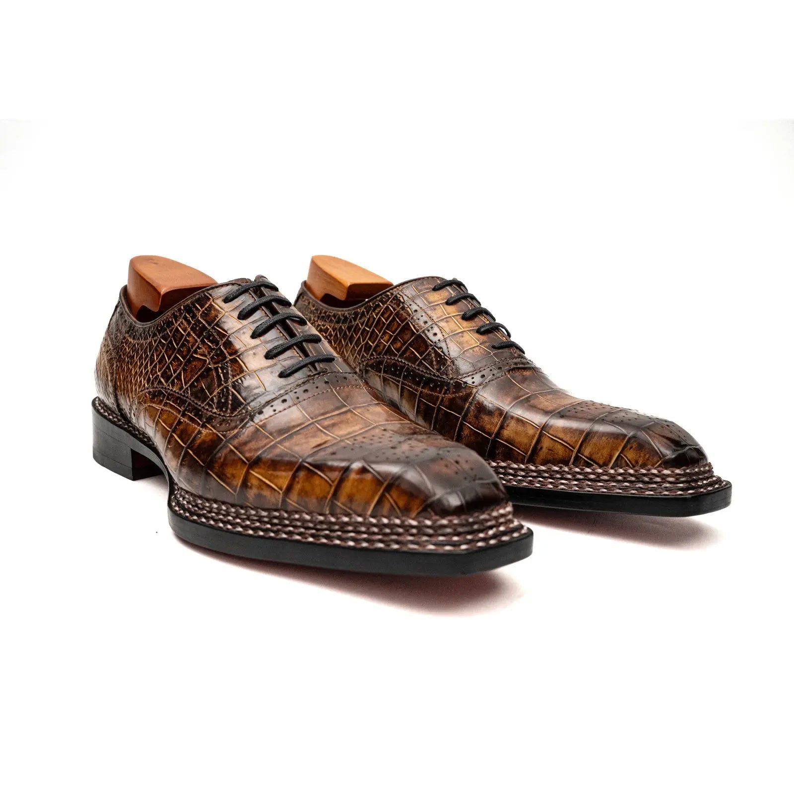 Brown Croc Norwegian Brogue Oxfords VanPasch