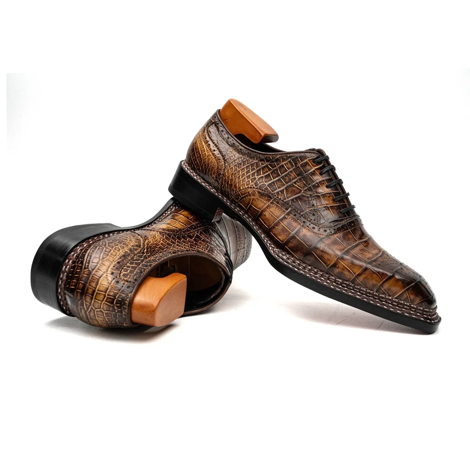 Brown Croc Norwegian Brogue Oxfords VanPasch