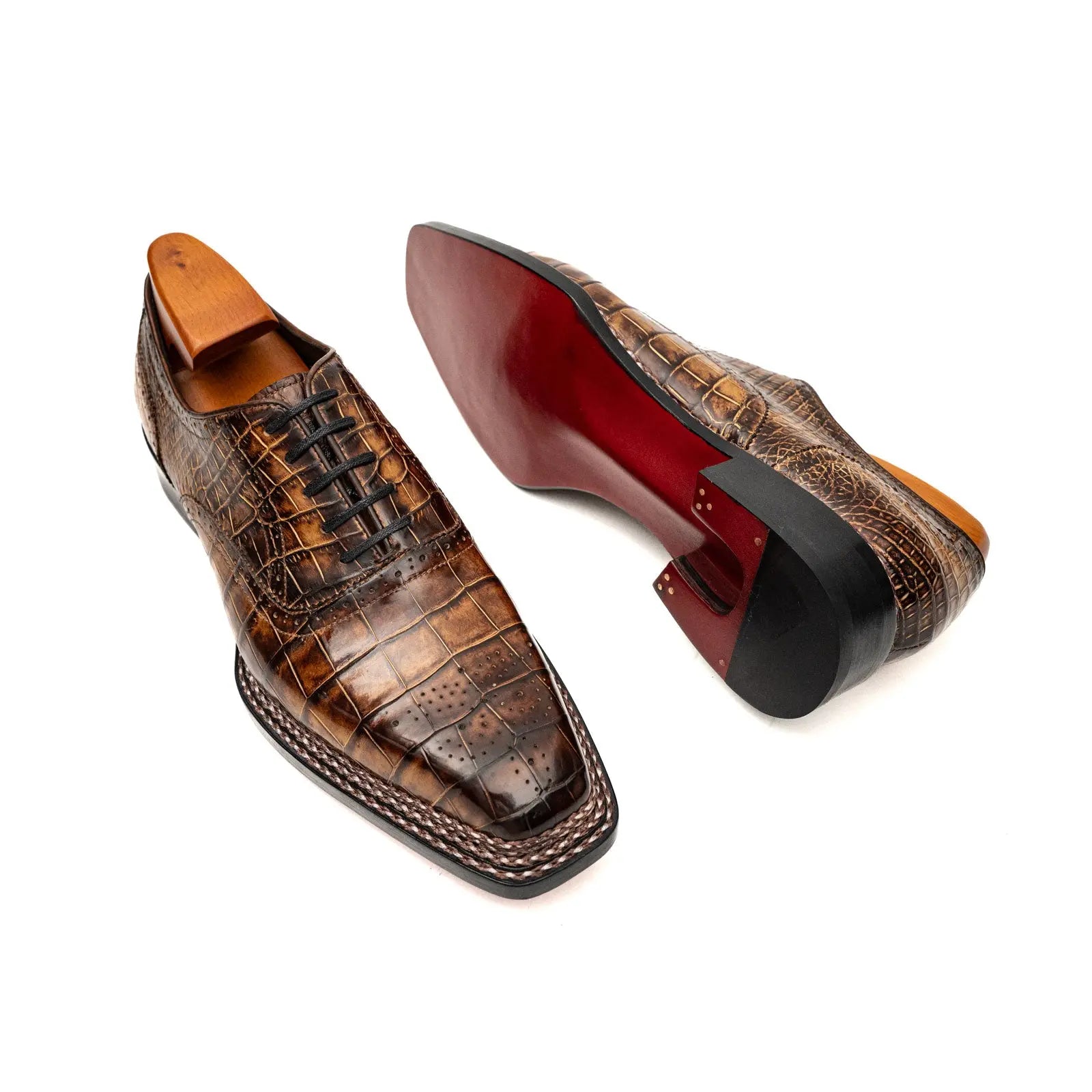 Brown Croc Norwegian Brogue Oxfords VanPasch