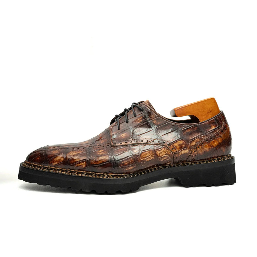 Brown Croc Texture Norwegian Brogue Derbies VanPasch