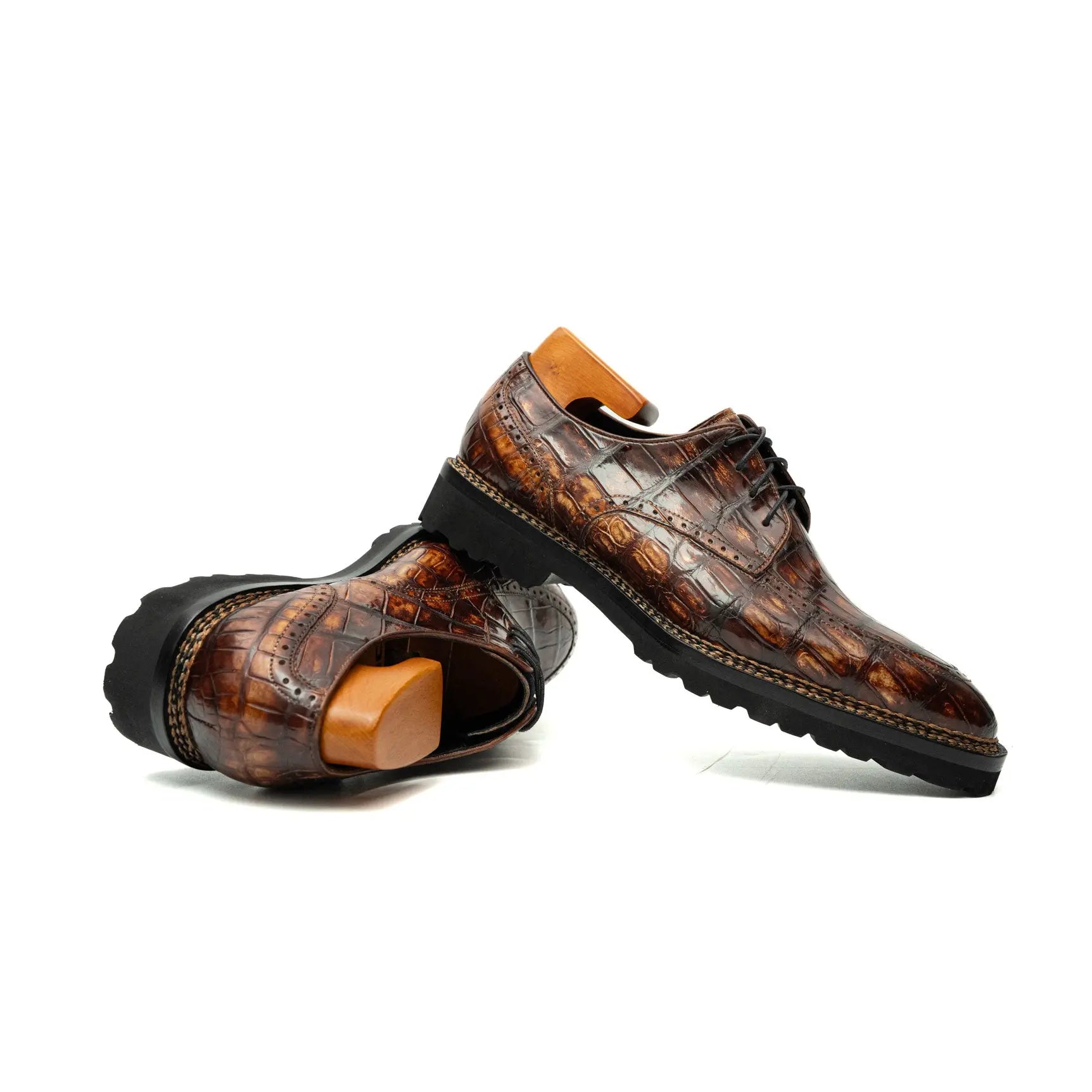Brown Croc Texture Norwegian Brogue Derbies VanPasch