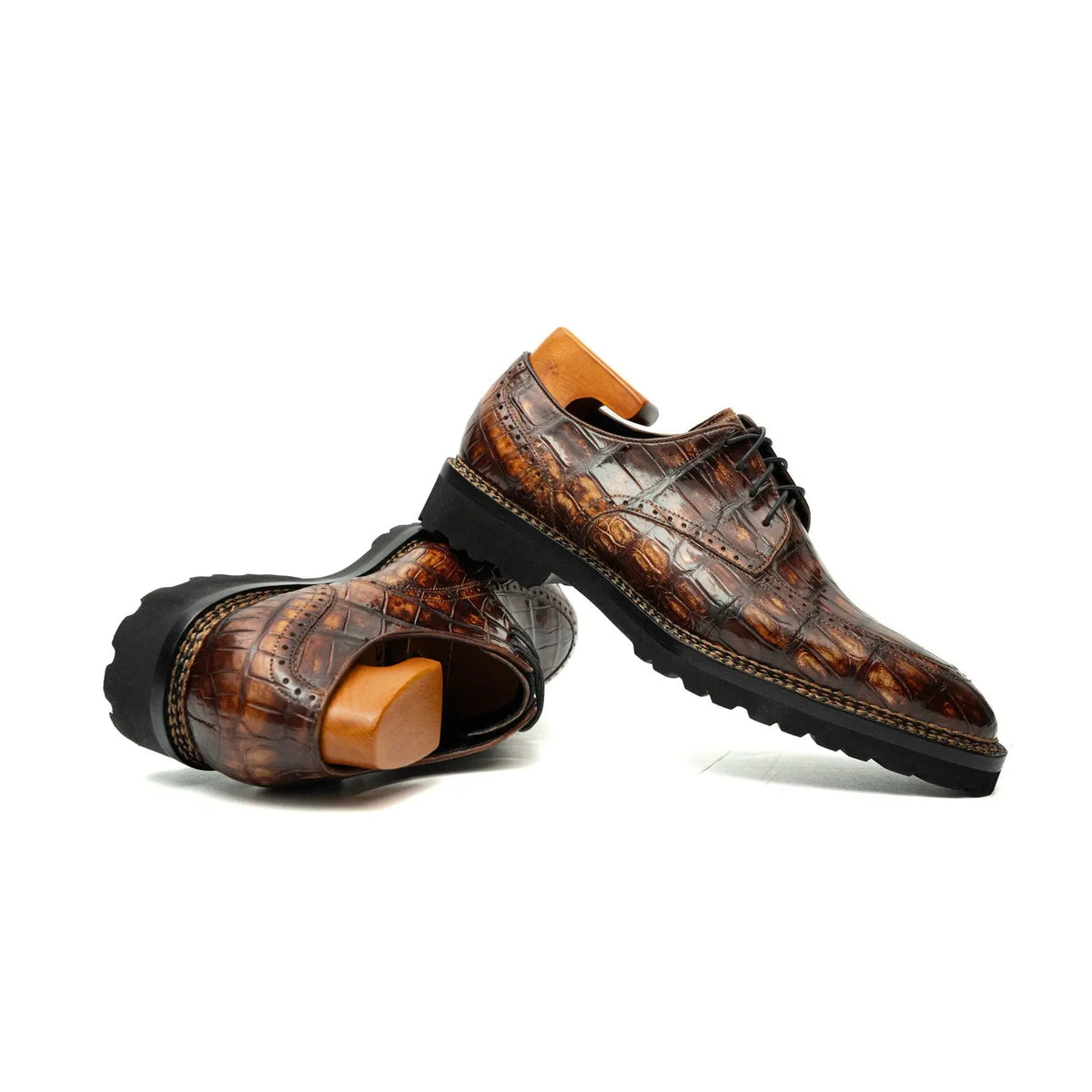 Brown Croc Texture Norwegian Brogue Derbies VanPasch