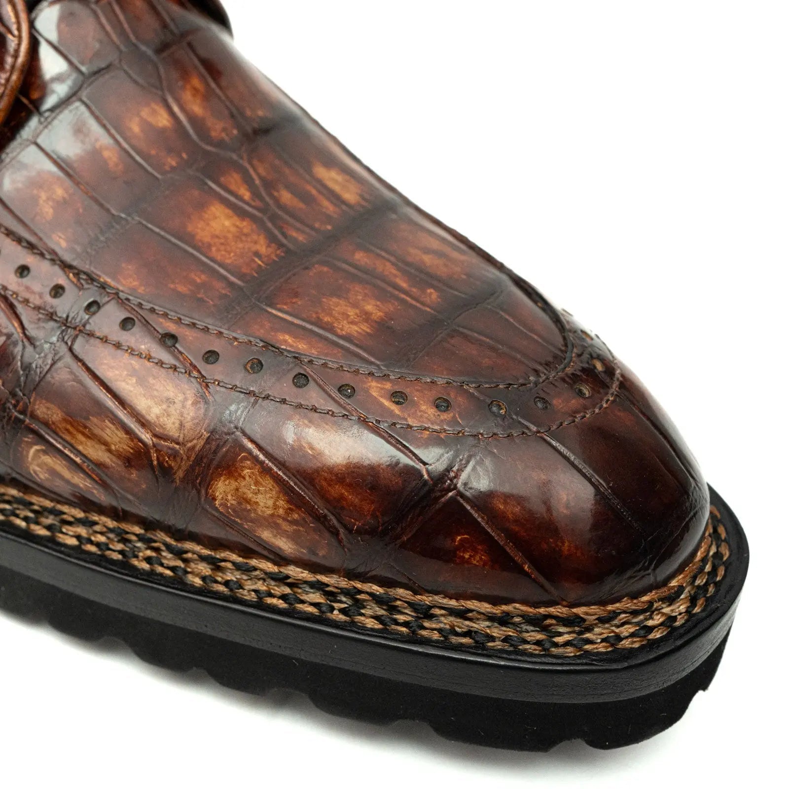 Brown Croc Texture Norwegian Brogue Derbies VanPasch