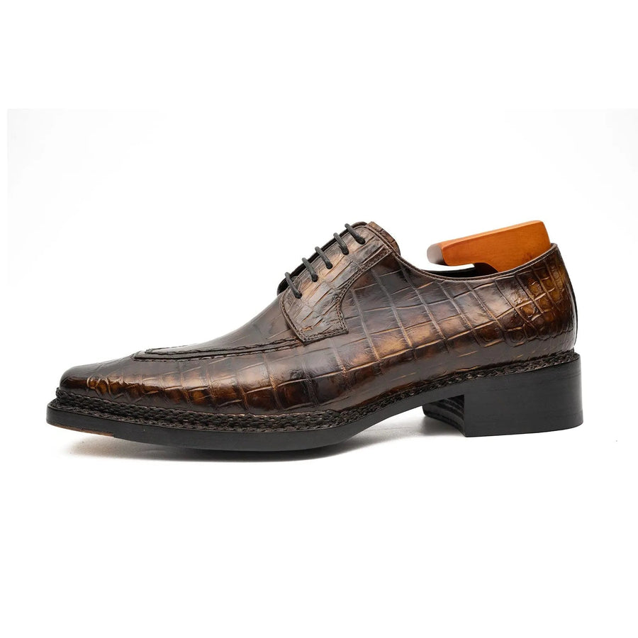 Brown Crocodile Derby Shoes Goodyear Norwegian 8014 VanPasch