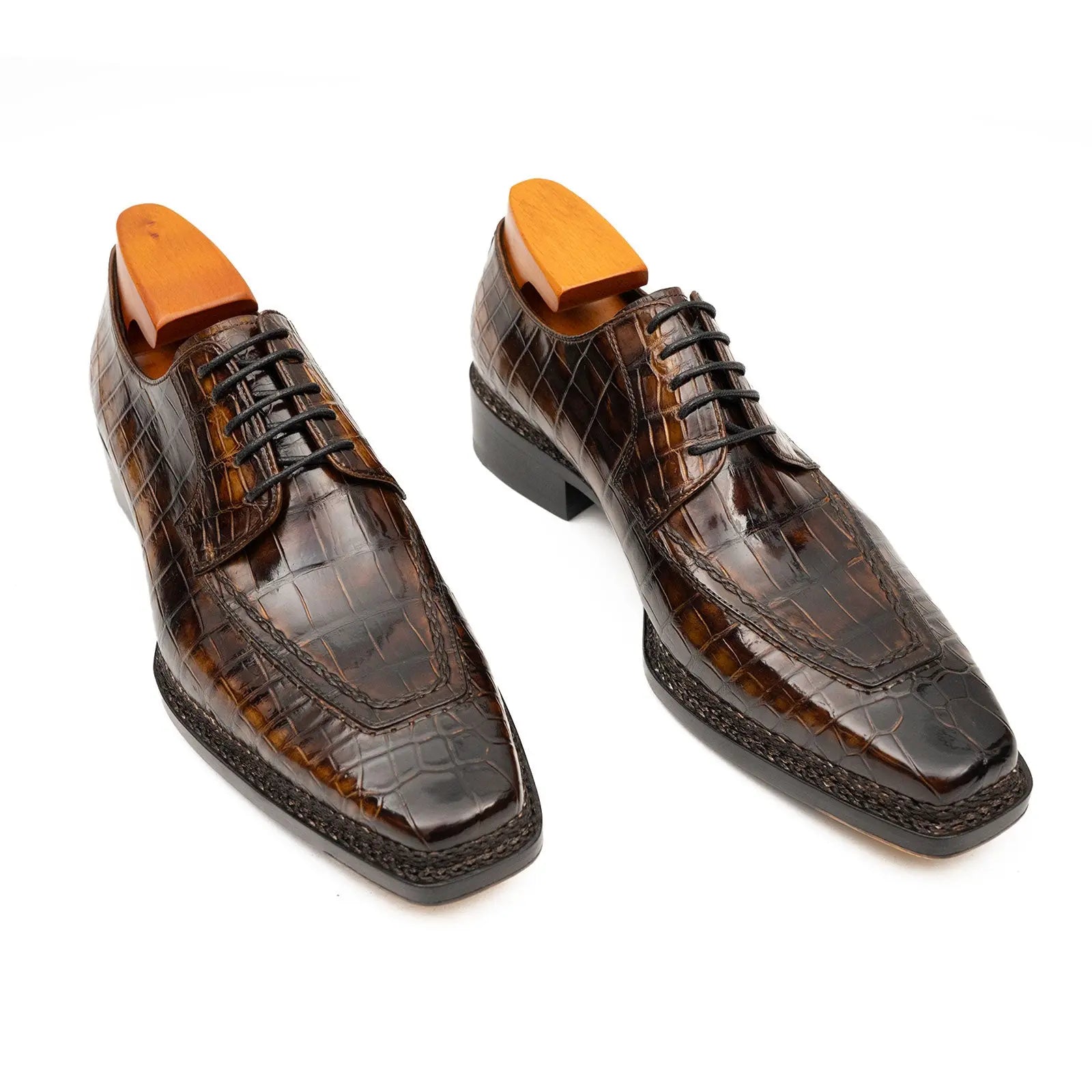 Brown Crocodile Derby Shoes Goodyear Norwegian 8014 VanPasch