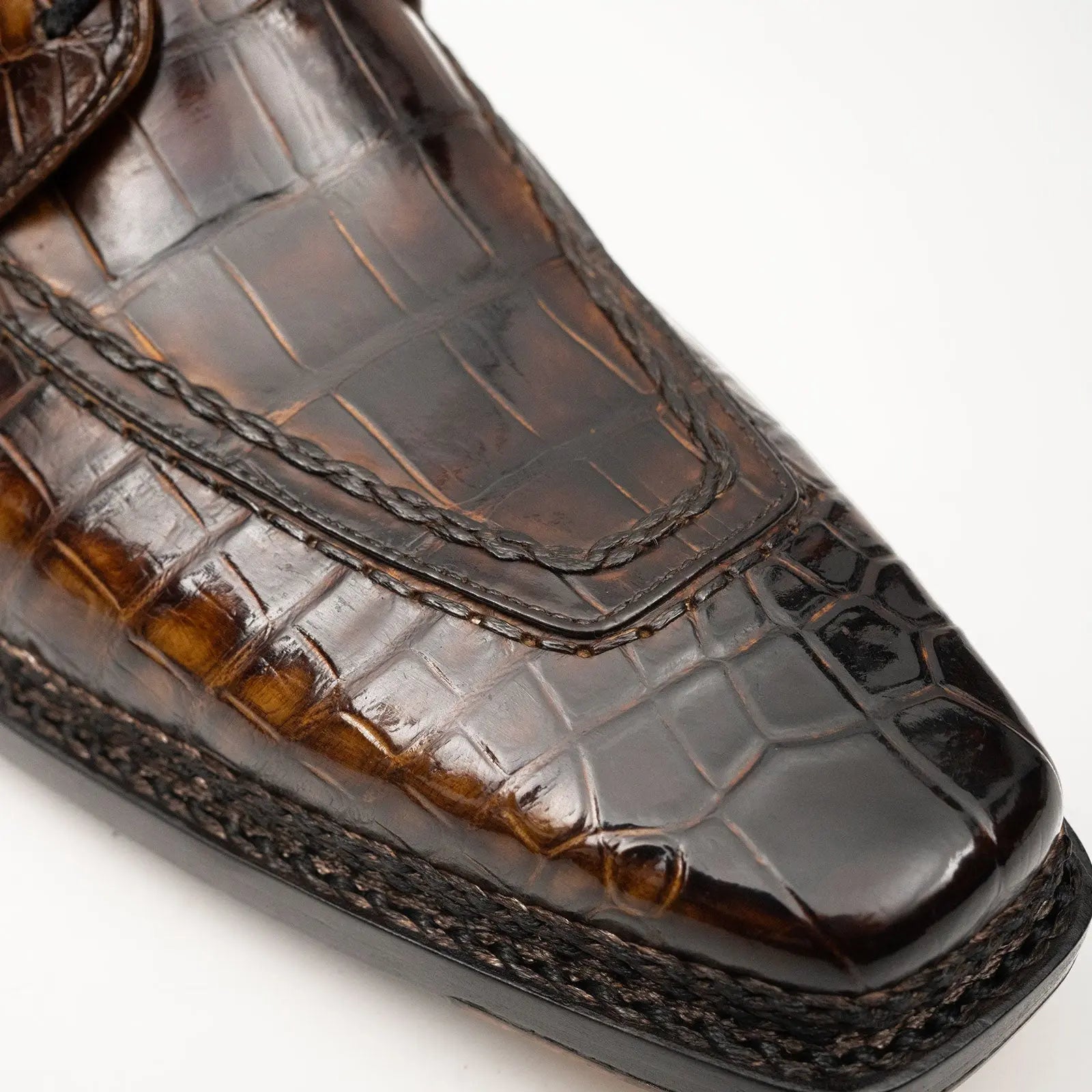 Brown Crocodile Derby Shoes Goodyear Norwegian 8014 VanPasch