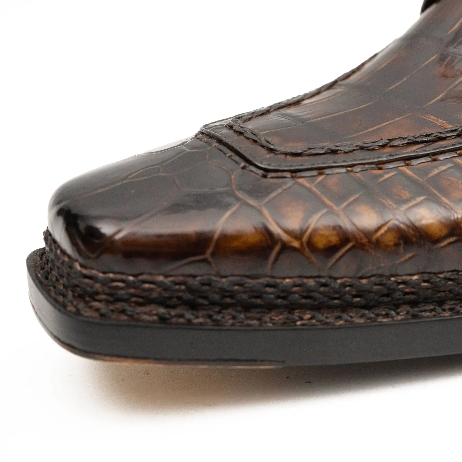 Brown Crocodile Derby Shoes Goodyear Norwegian 8014 VanPasch