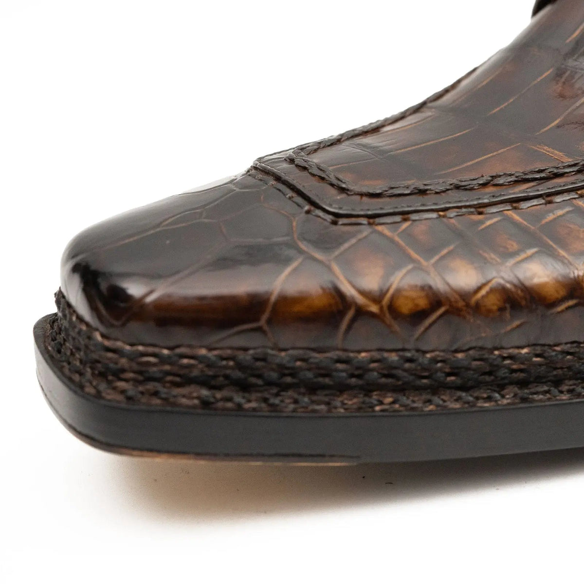 Brown Crocodile Derby Shoes Goodyear Norwegian 8014 VanPasch