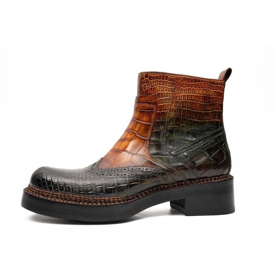 Brown Crocodile Leather Boots Goodyear Norwegian Welt 8013 VanPasch