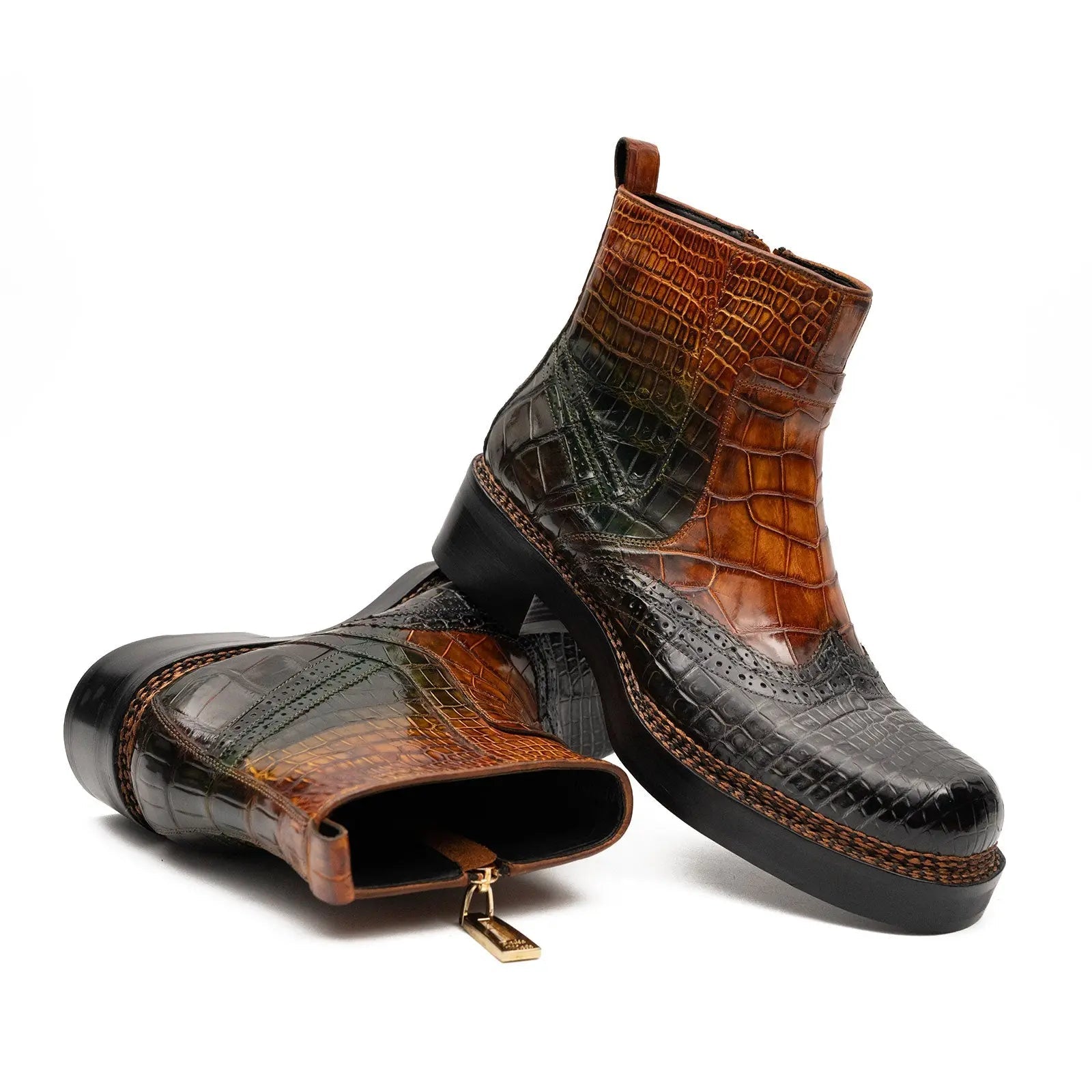 Brown Crocodile Leather Boots Goodyear Norwegian Welt 8013 VanPasch