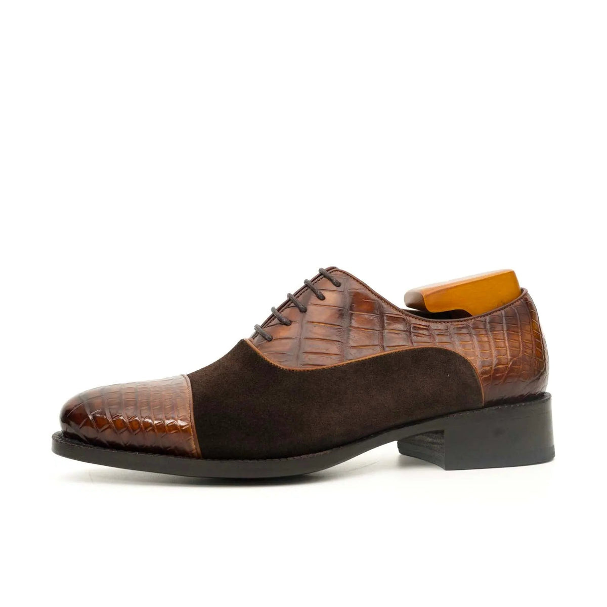 Brown Crocodile & Suede Oxford Shoes VanPasch
