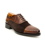 Brown Crocodile & Suede Oxford Shoes VanPasch