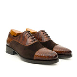 Brown Crocodile & Suede Oxford Shoes VanPasch