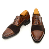 Brown Crocodile & Suede Oxford Shoes VanPasch