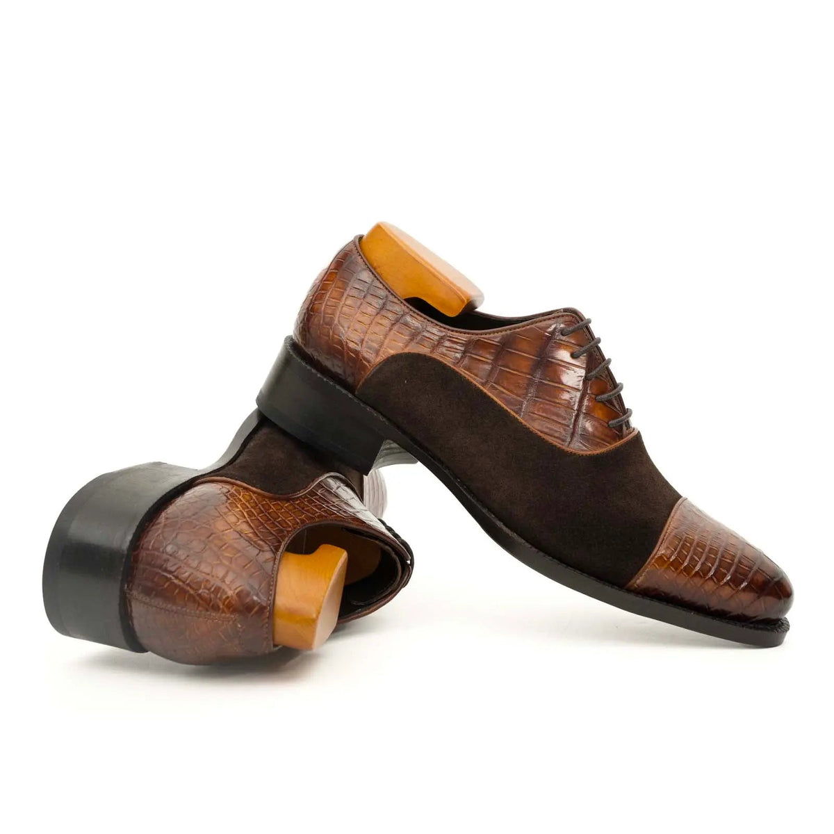 Brown Crocodile & Suede Oxford Shoes VanPasch