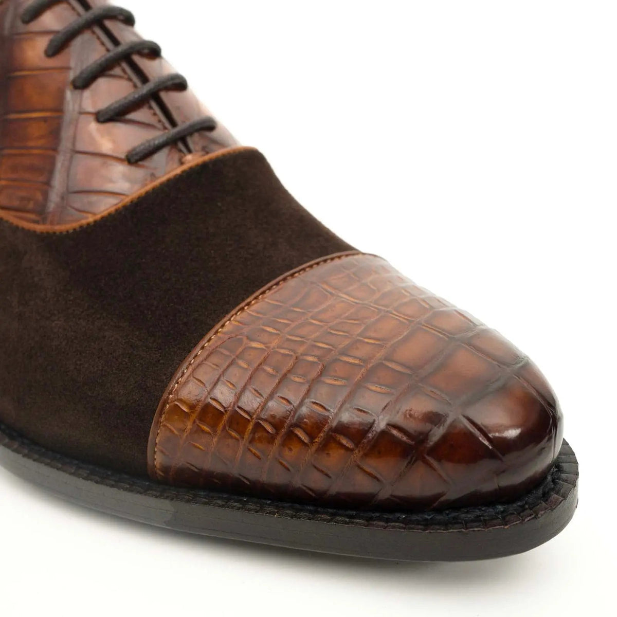 Brown Crocodile & Suede Oxford Shoes VanPasch