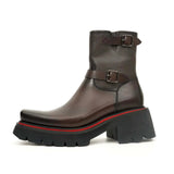 Brown Double-Buckle Platform Boots VanPasch