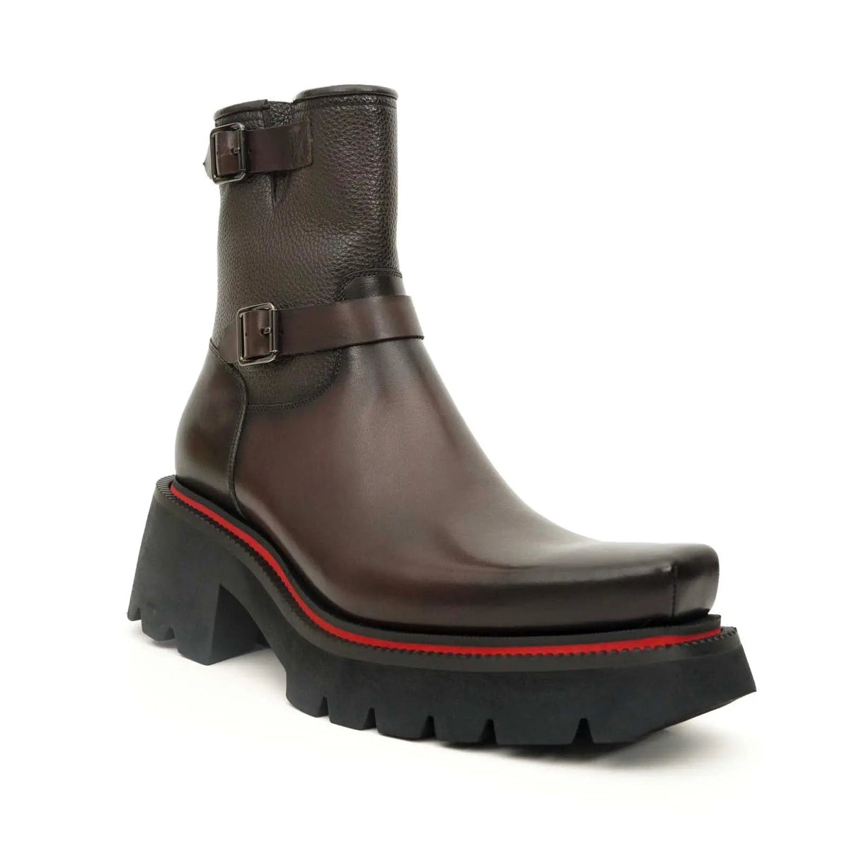 Brown Double-Buckle Platform Boots VanPasch