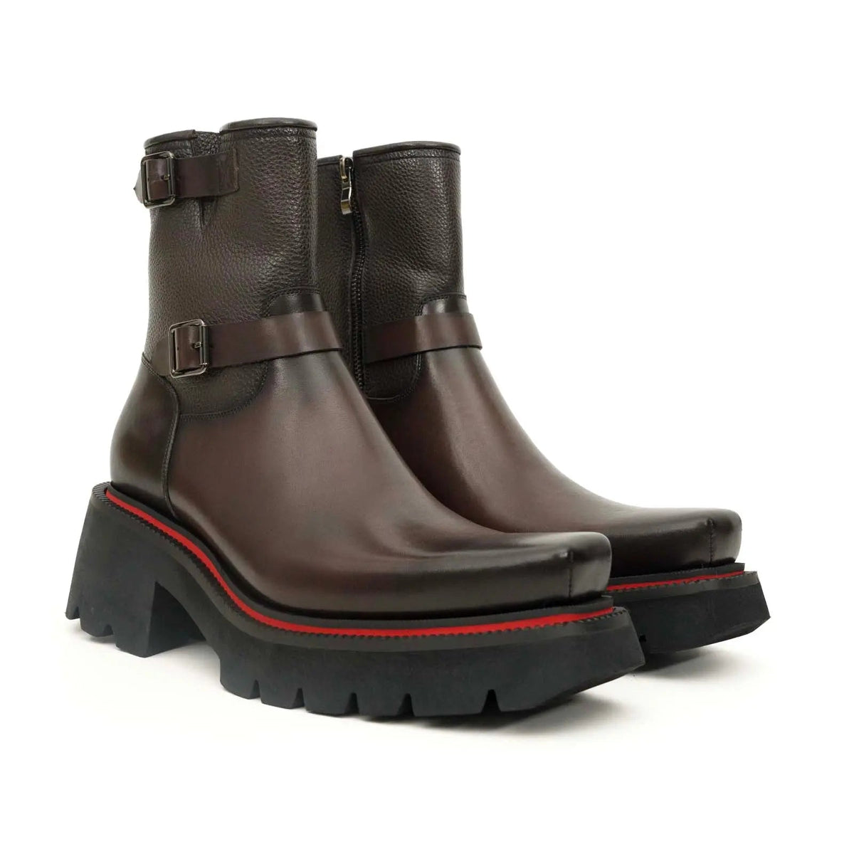 Brown Double-Buckle Platform Boots VanPasch