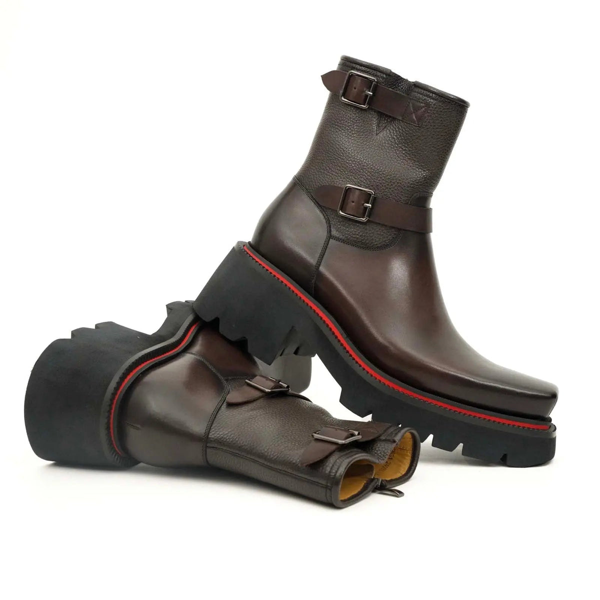 Brown Double-Buckle Platform Boots VanPasch