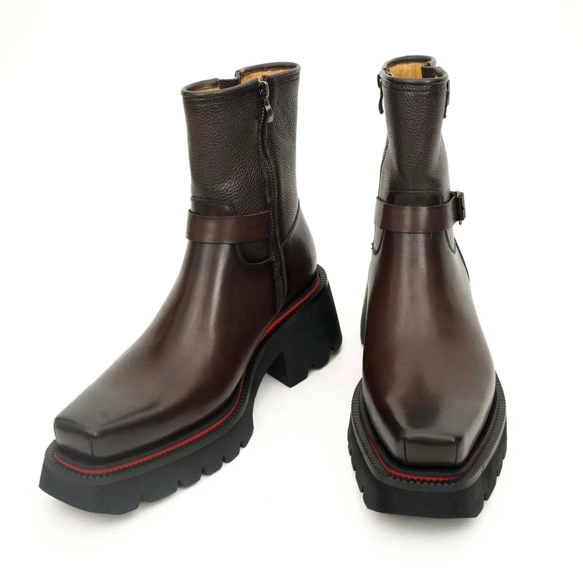Brown Double-Buckle Platform Boots VanPasch