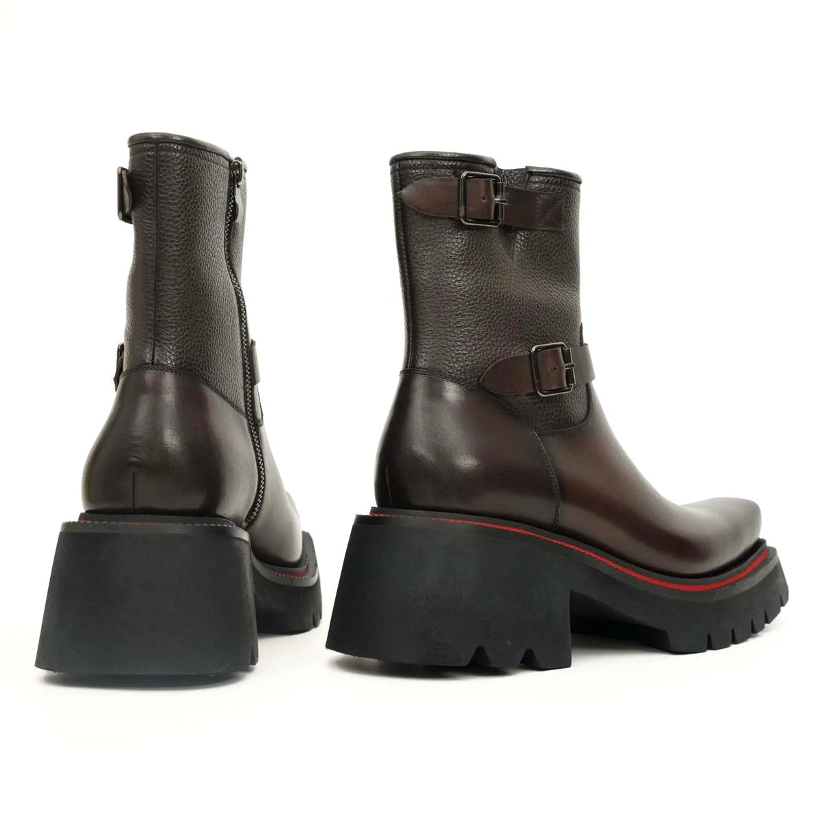 Brown Double-Buckle Platform Boots VanPasch