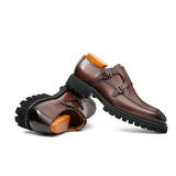 Brown Double Monk Strap Leather Shoes VanPasch