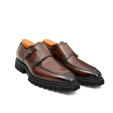 Brown Double Monk Strap Leather Shoes VanPasch