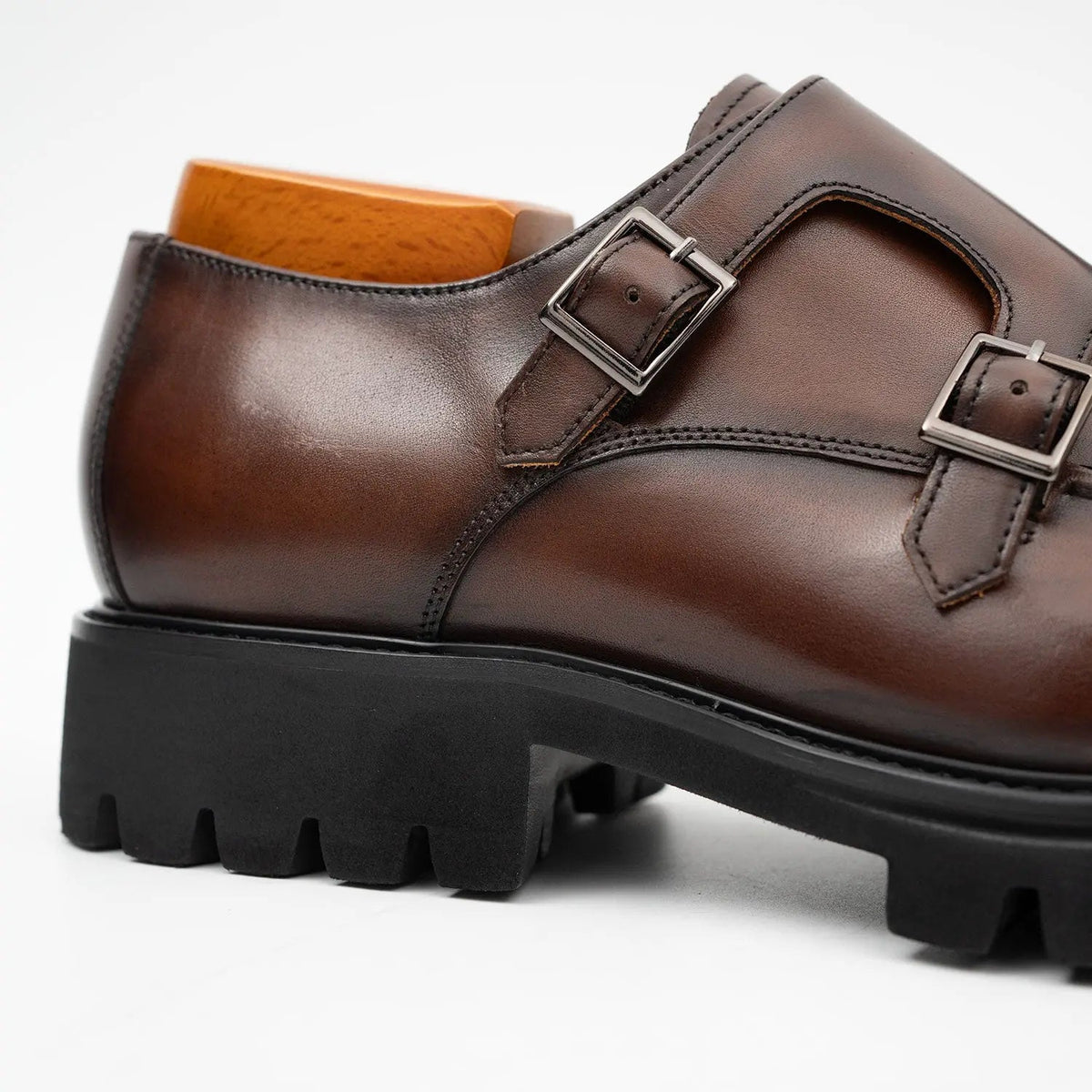 Brown Double Monk Strap Leather Shoes VanPasch