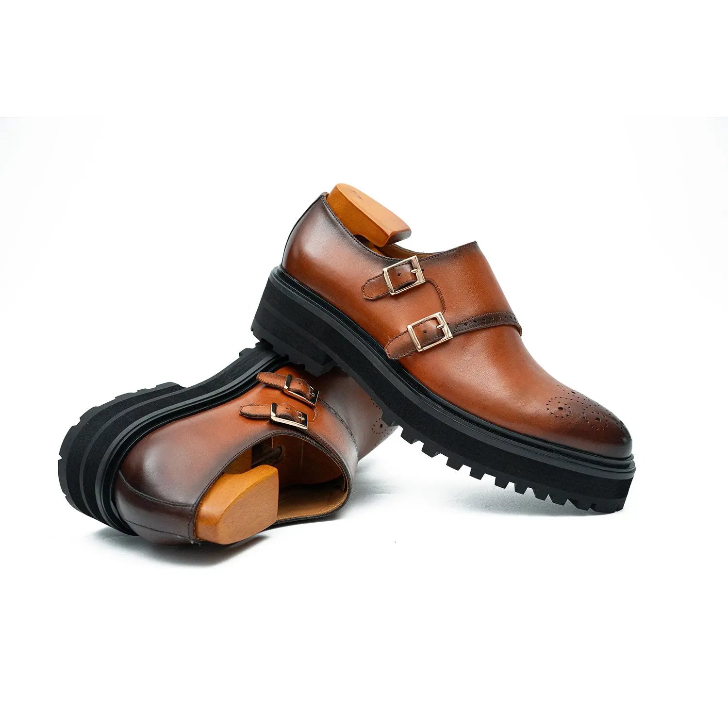 Brown Dual-Buckle Chunky Sole Brogues VanPasch